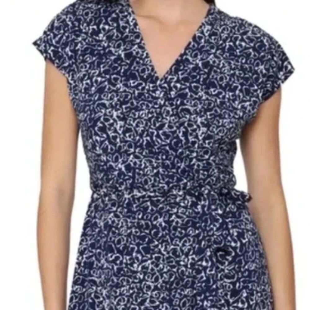 Nicole Miller Women's Plus Size XXL Navy White Faux Wrap Dress NWT